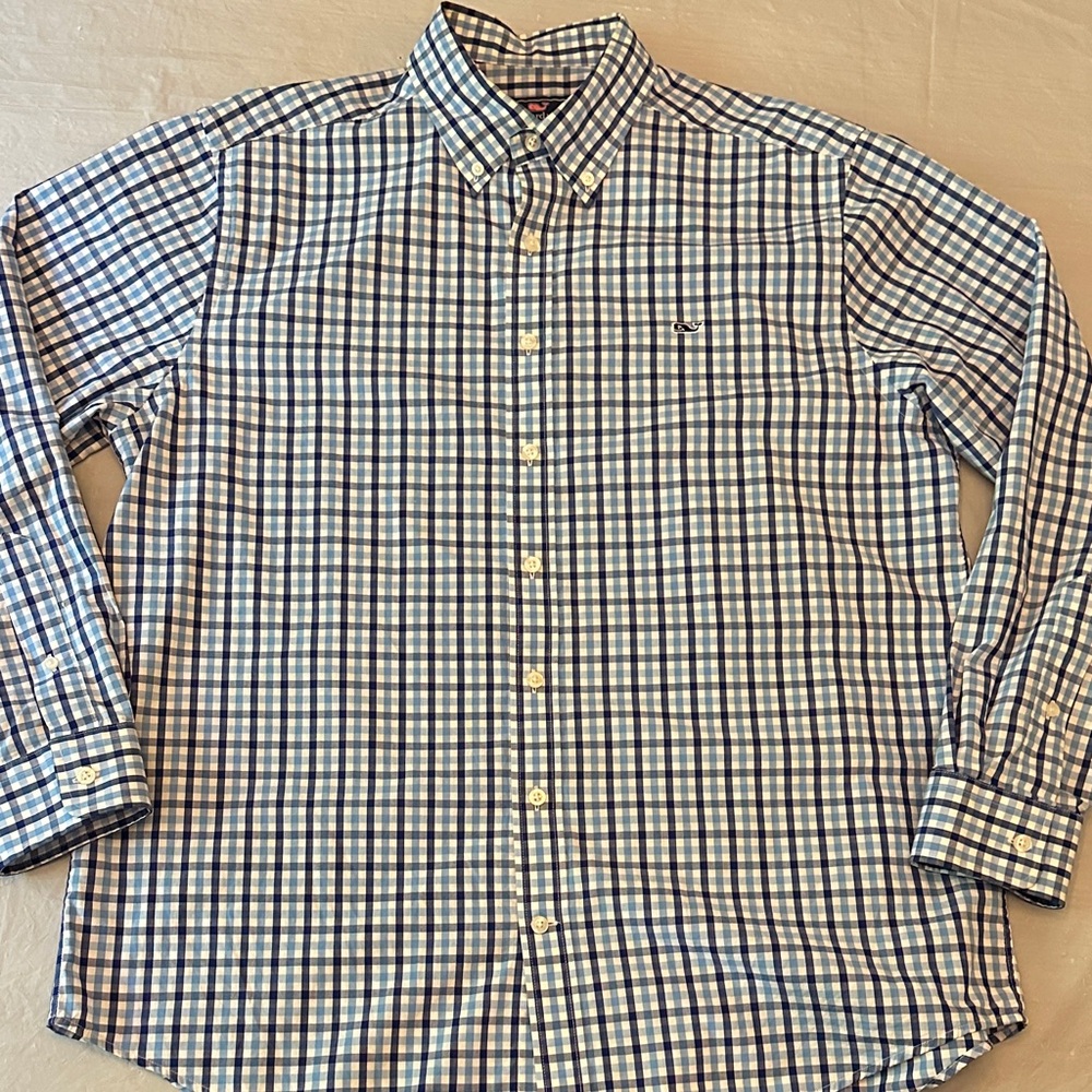 Vineyard Vines Men’s blue check long sleeve shirt